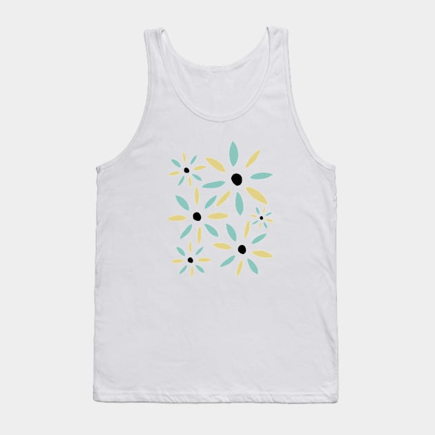 Yellow And Aqua Blue Abstract Retro Flowers Tank Top by OrchardBerry